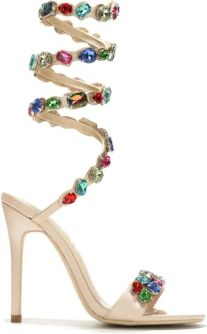 Cape Robbin Women's Rhinestone Stiletto Heel Sandals Jewel Spiral Ankle Wrap Strap High Heels Sandal