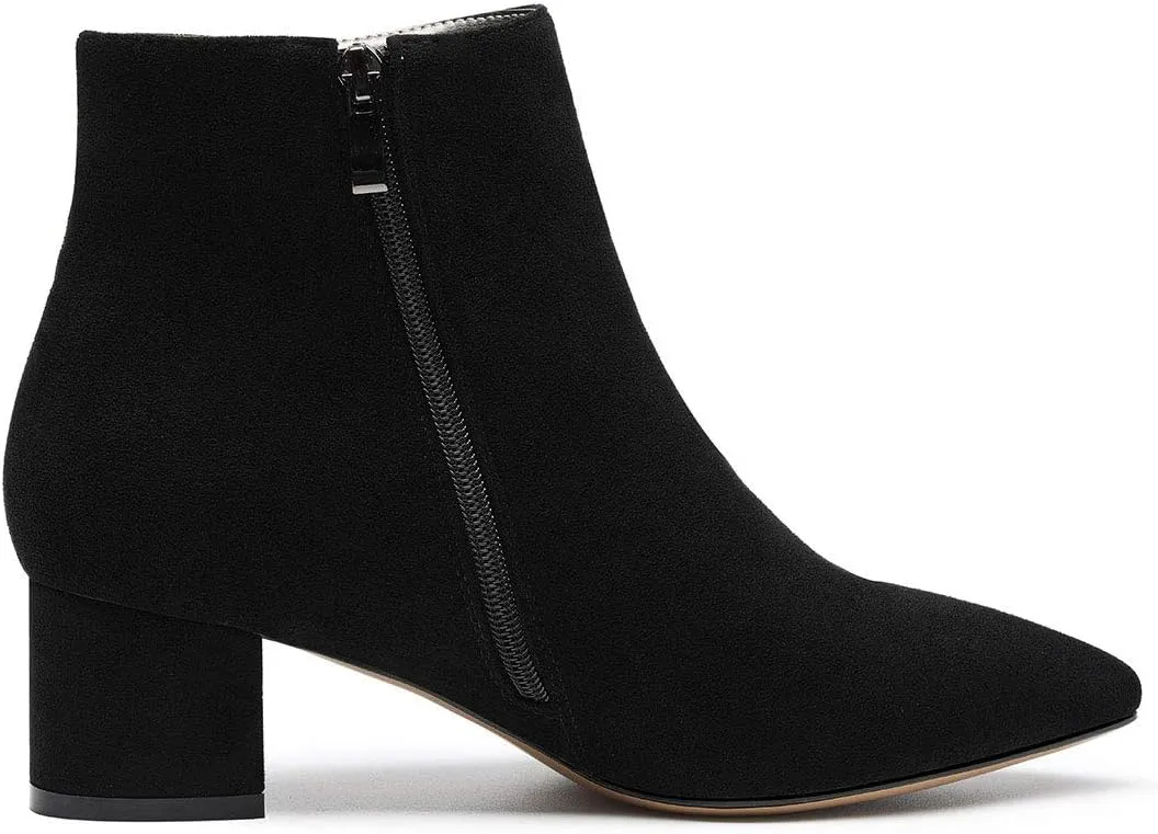 Castamere Womens Block Chunky Heel Boots Pointed Toe Slip-on Ankle Boot with Zipper 5CM Shoes