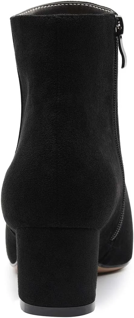Castamere Womens Block Chunky Heel Boots Pointed Toe Slip-on Ankle Boot with Zipper 5CM Shoes