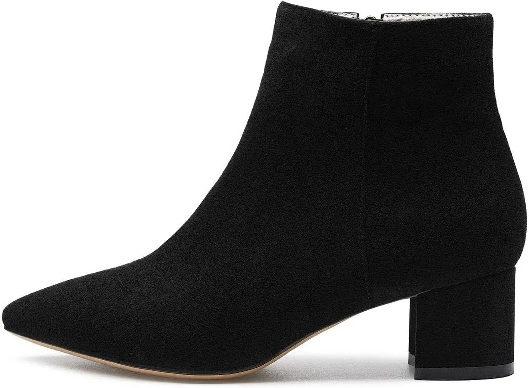 Castamere Womens Block Chunky Heel Boots Pointed Toe Slip-on Ankle Boot with Zipper 5CM Shoes