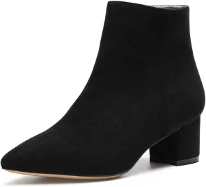 Castamere Womens Block Chunky Heel Boots Pointed Toe Slip-on Ankle Boot with Zipper 5CM Shoes