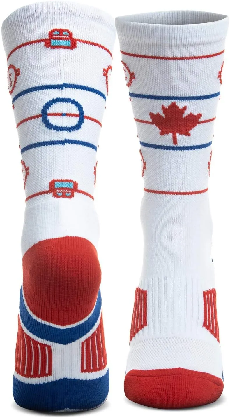 ChalkTalkSPORTS Performance Crew Socks - Canada Hockey Rink - White Mid-Calf Socks