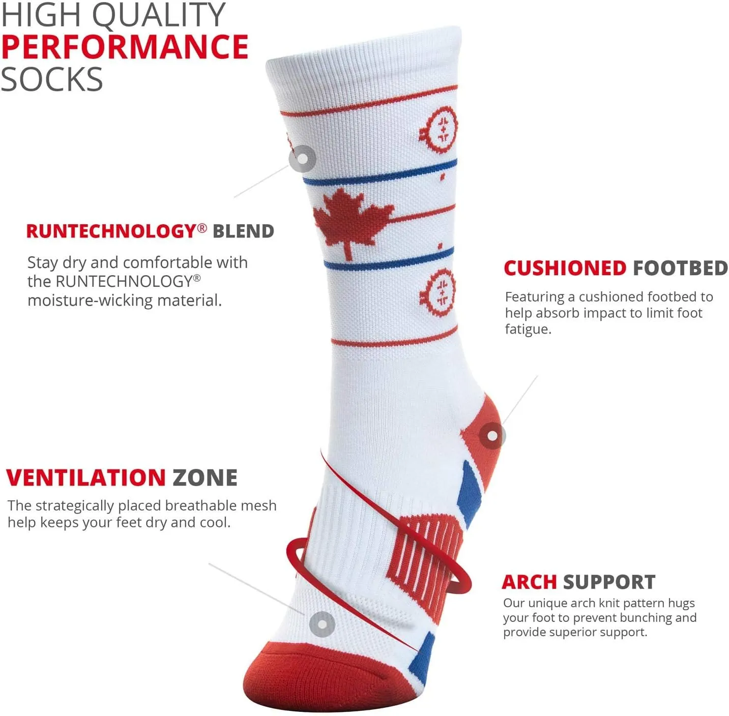 ChalkTalkSPORTS Performance Crew Socks - Canada Hockey Rink - White Mid-Calf Socks