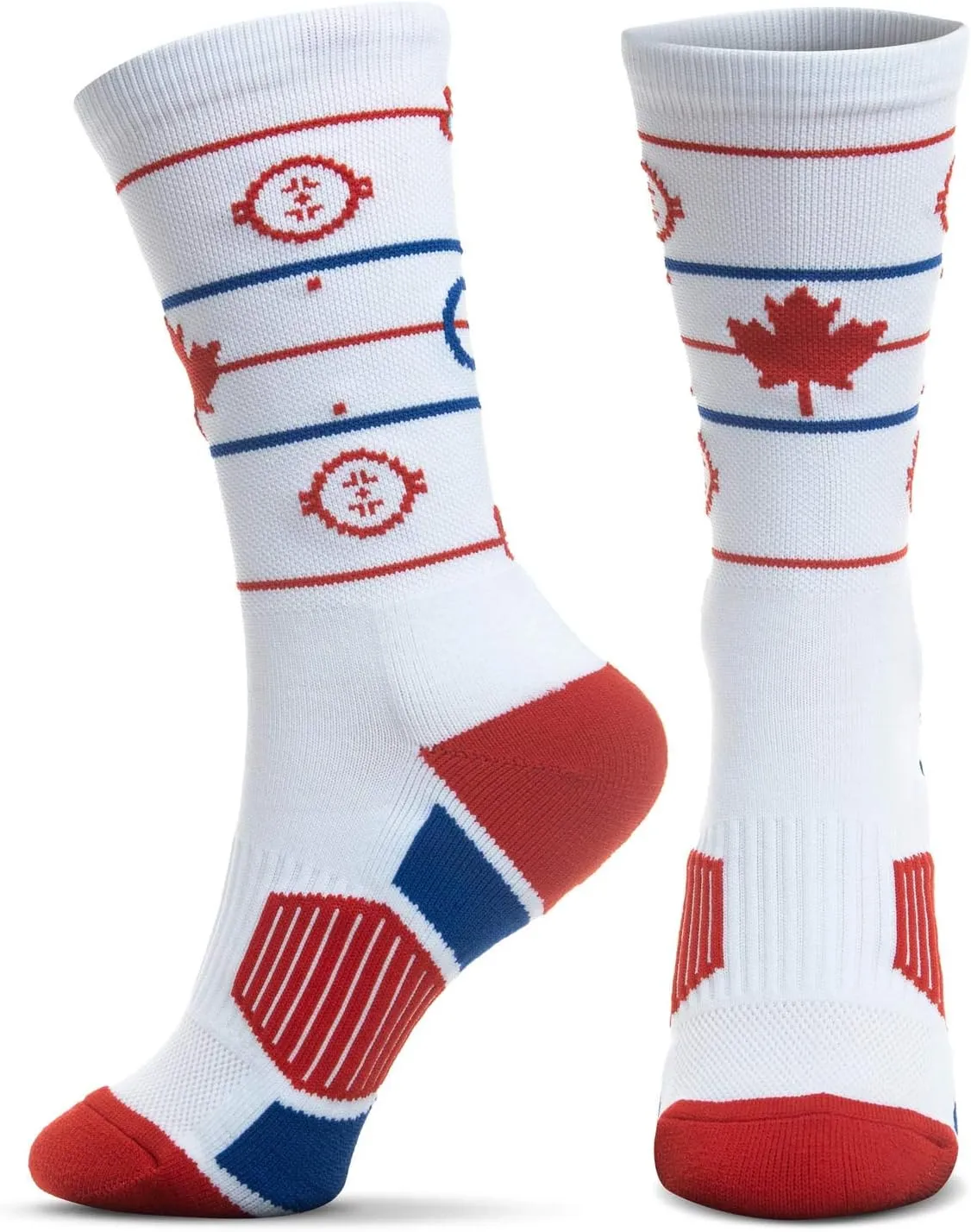 ChalkTalkSPORTS Performance Crew Socks - Canada Hockey Rink - White Mid-Calf Socks