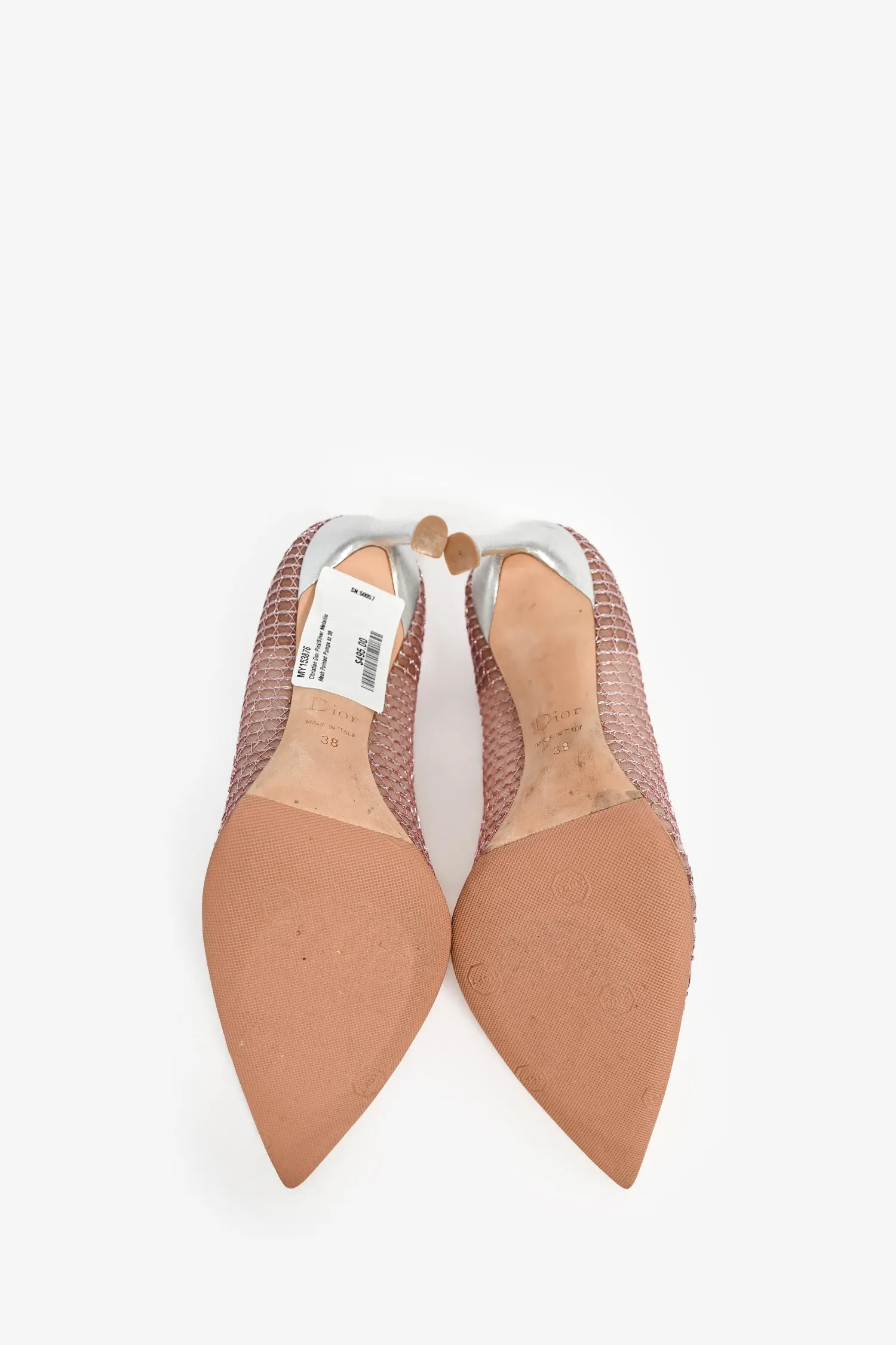 Christian Dior Pink/Silver Metallic Mesh Pointed Pumps Size 38