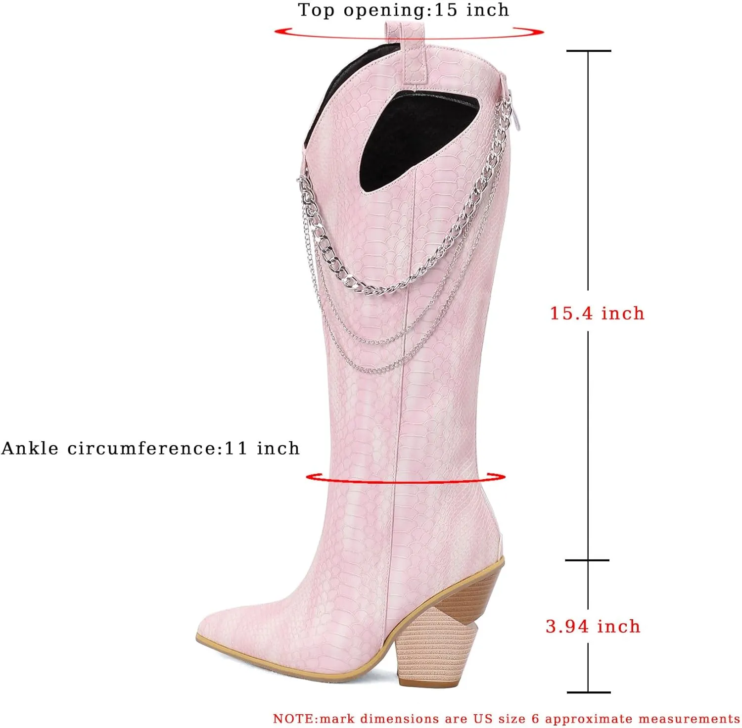 Chunky Heel Knee High Boots for Women Cowboy Cowgirl Boots Cutout Western Long Boots with Metal Chain