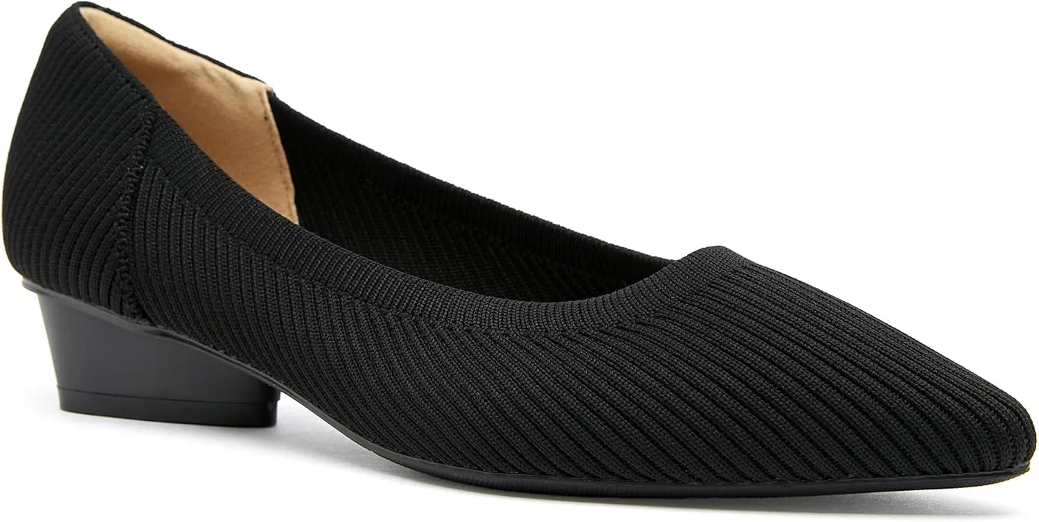 Chunky Heels for Women Knit Ballet Shoes Pointed Toe Low Heel Mesh Comfortable Block Pumps Dress Shoes