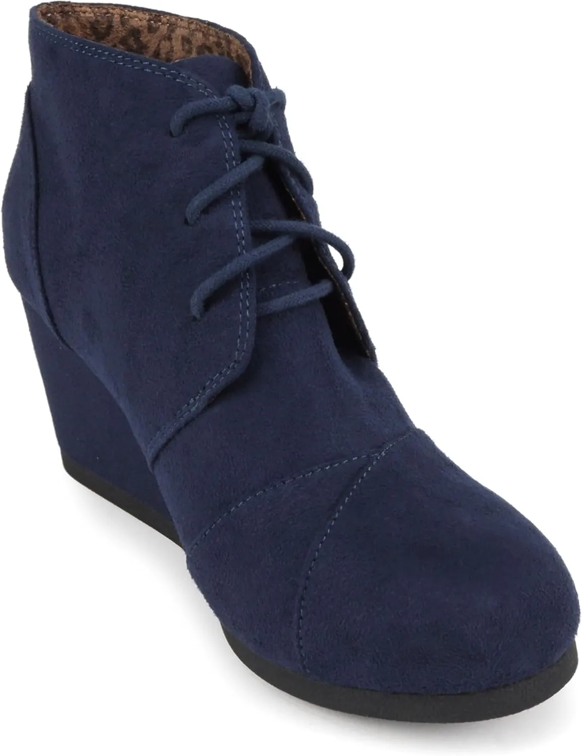 CITYCLASSIFIED “REX” ~ Women Lace Up Rounded Toe Low Wedge Ankle Bootie