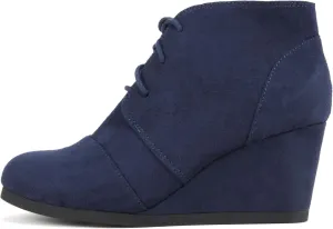 CITYCLASSIFIED “REX” ~ Women Lace Up Rounded Toe Low Wedge Ankle Bootie