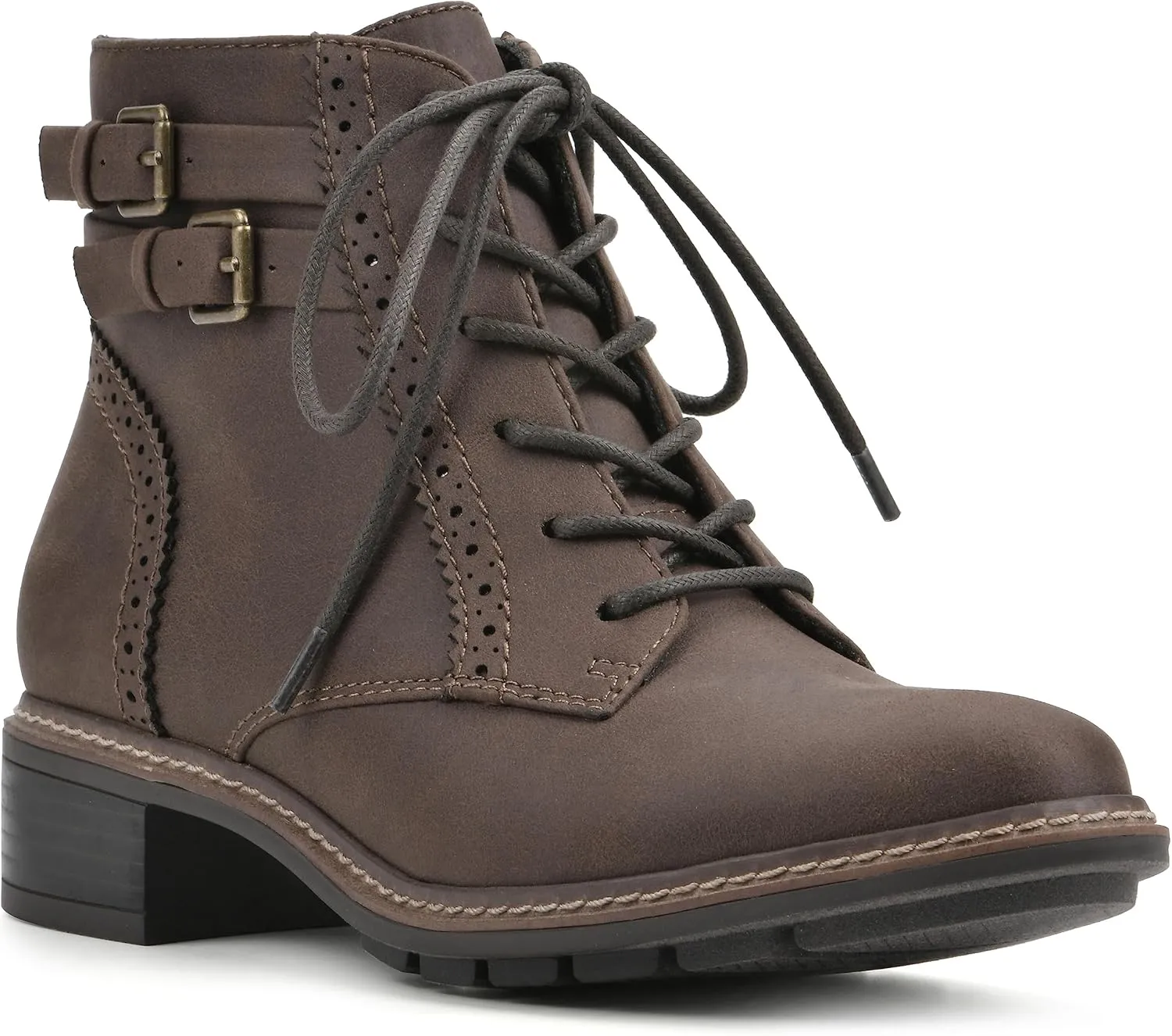 CLIFFS BY WHITE MOUNTAIN Women's Shoes Elibeth Stacked Heel Lace-Up Ankle Bootie