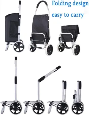 Collapsible Two-Wheeled Foldable Compact Shopping Trolley with Removable Bag, Waterproof, Heavy Duty, Extra Large Grocery Bag, Pushcart with Stair-Climbing Function for Young and Old