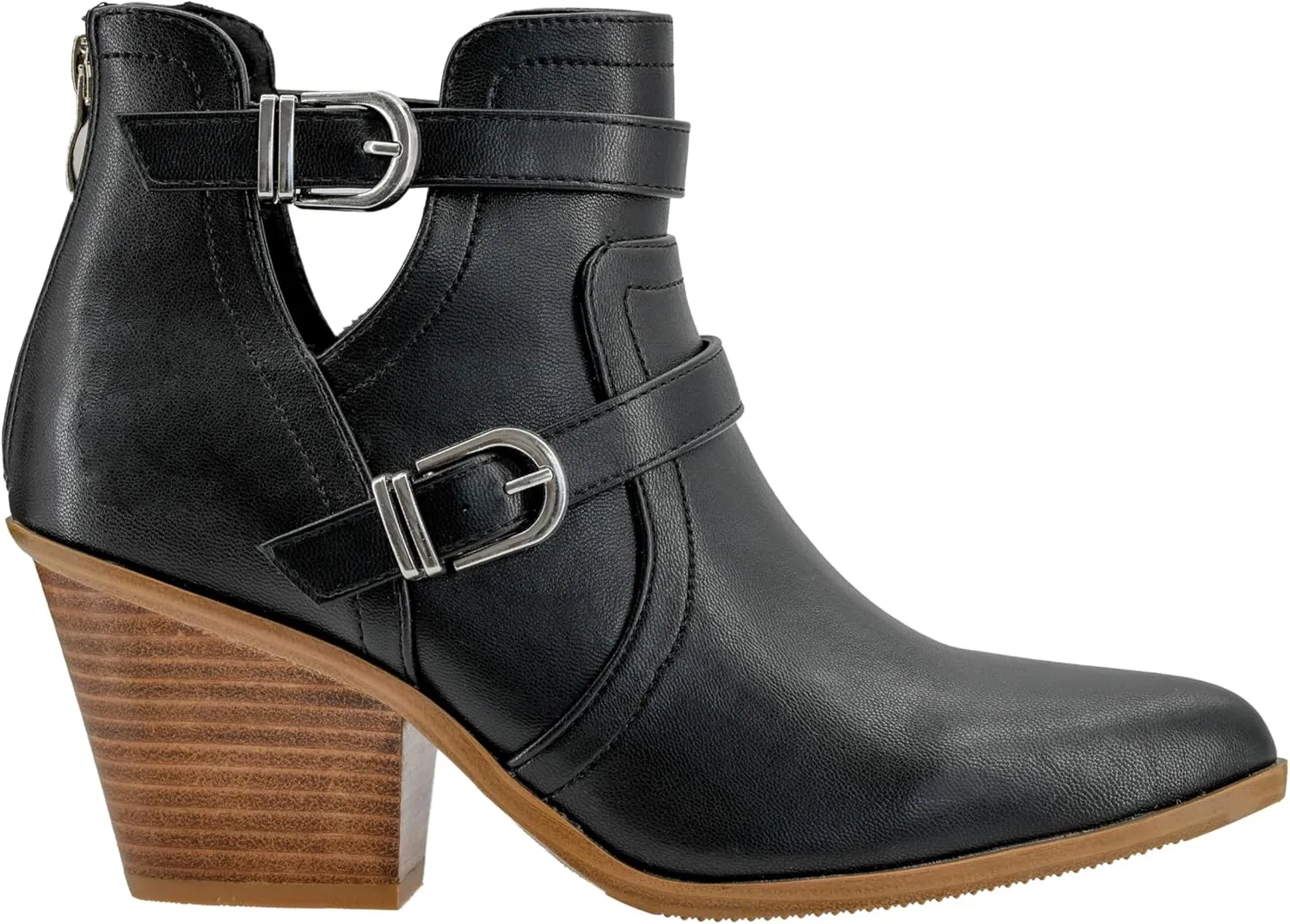 Corkys Footwear Girls Night 2.75-Inch Stacked Heel Booties with Memory Foam Insoles, Back Zipper, Chic Buckle Details, and Pointed Toe Design – Stylish and Comfortable