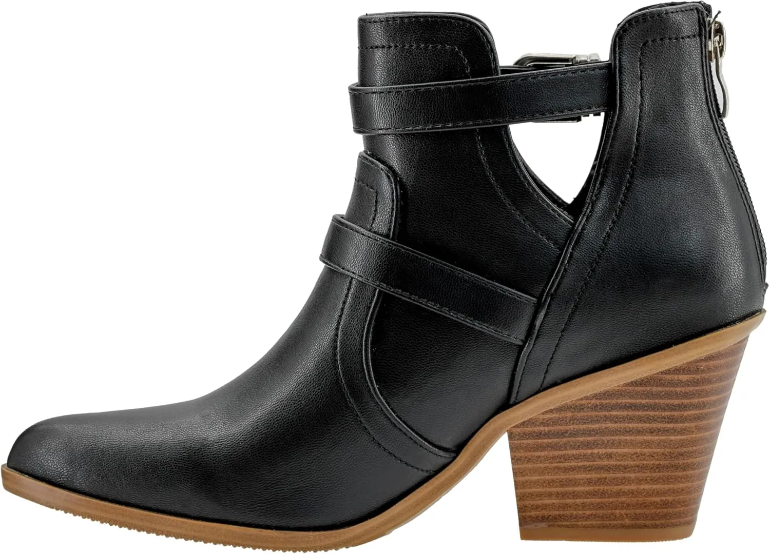 Corkys Footwear Girls Night 2.75-Inch Stacked Heel Booties with Memory Foam Insoles, Back Zipper, Chic Buckle Details, and Pointed Toe Design – Stylish and Comfortable