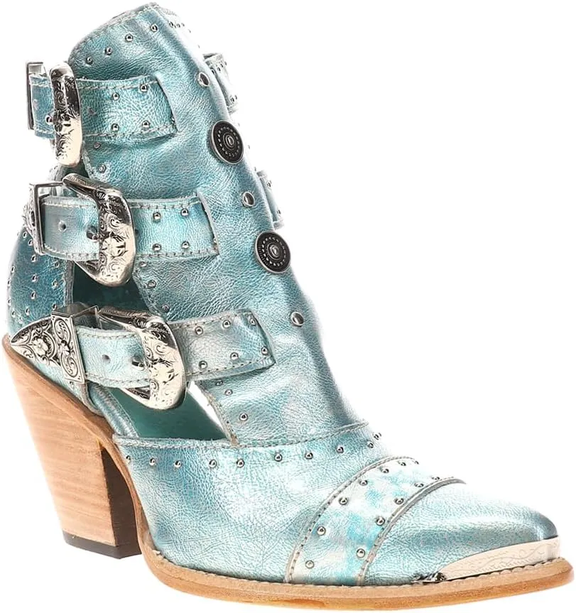 Corral Boots Womens Metallic Strappy Studded Pointed Toe Casual Boots Ankle High Heel 3" & Up - Blue
