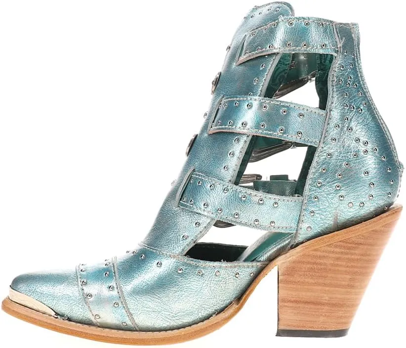 Corral Boots Womens Metallic Strappy Studded Pointed Toe Casual Boots Ankle High Heel 3" & Up - Blue