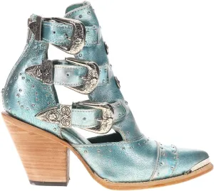 Corral Boots Womens Metallic Strappy Studded Pointed Toe Casual Boots Ankle High Heel 3" & Up - Blue