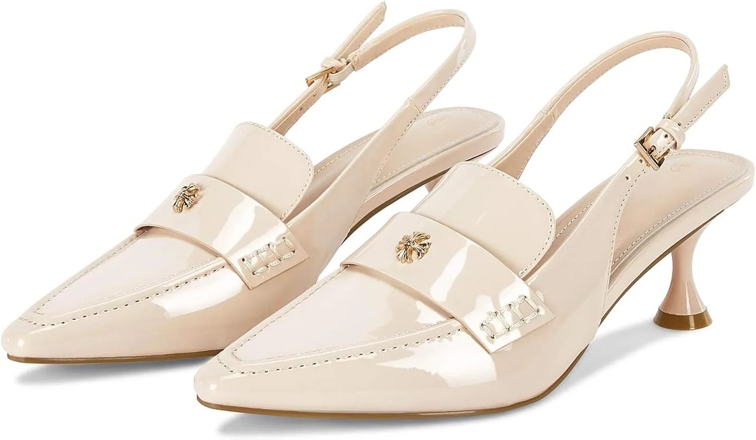 Coutgo Women's Pointed Toe Sandals Slingback Kitten Heel Pumps Slip On Ankle Buckle Dress Shoes