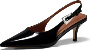 Coutgo Womens Slingback Heels Kitten Low Heel Dress Shoes Closed Pointed Toe Buckle Pumps Work Wedding Shoes