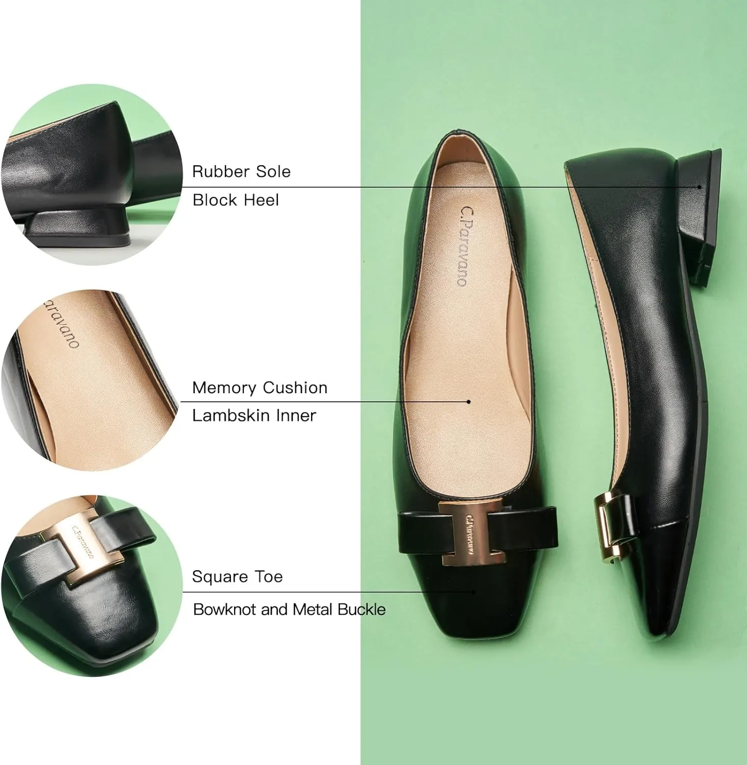 C.Paravano Women's Ballet Flats Shoes Square Toe Flats with Bowknot for Casual Work Office Party,for Women Dressy,Office Work Shoes,Wedding Guest Attire,Spring Dressy Footwear