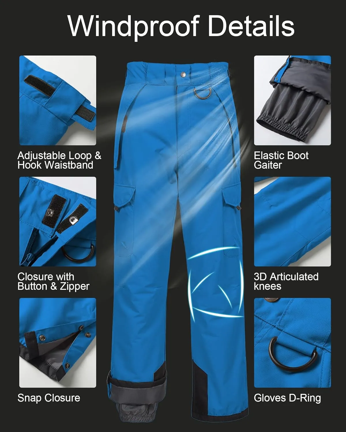 CREATMO US Men's Snow Pants Ski Bibs Waterproof Insulated Winter Snowboard Cargo