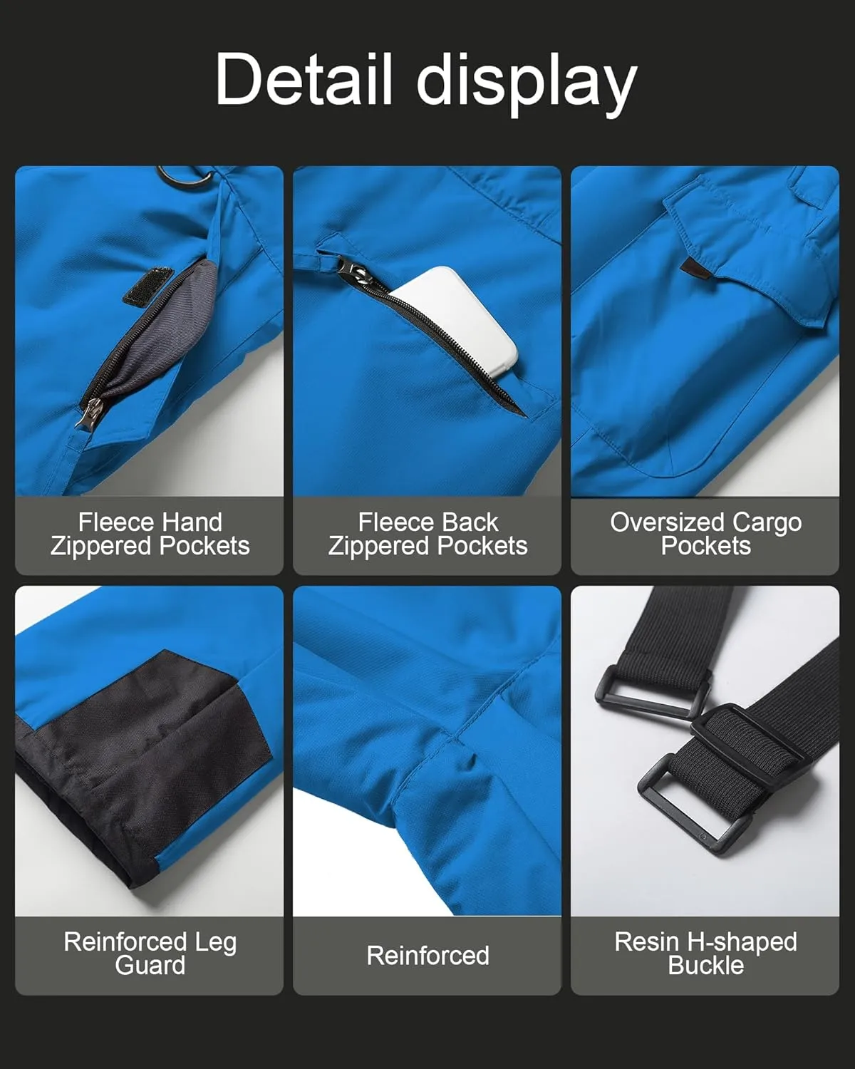 CREATMO US Men's Snow Pants Ski Bibs Waterproof Insulated Winter Snowboard Cargo