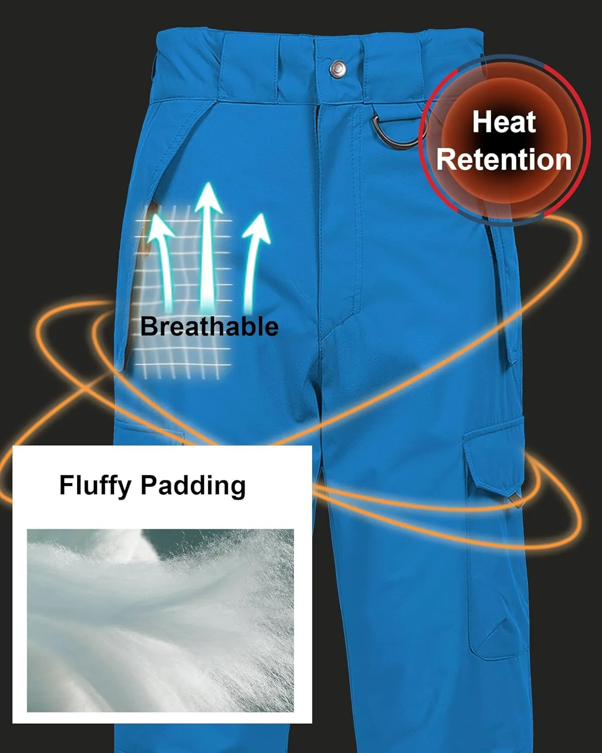 CREATMO US Men's Snow Pants Ski Bibs Waterproof Insulated Winter Snowboard Cargo