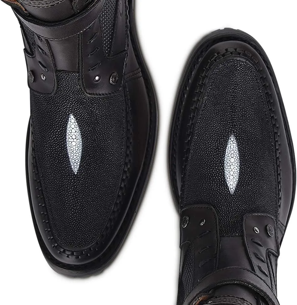 Cuadra Men's Boot in Genuine Stingray Leather with Zipper Black