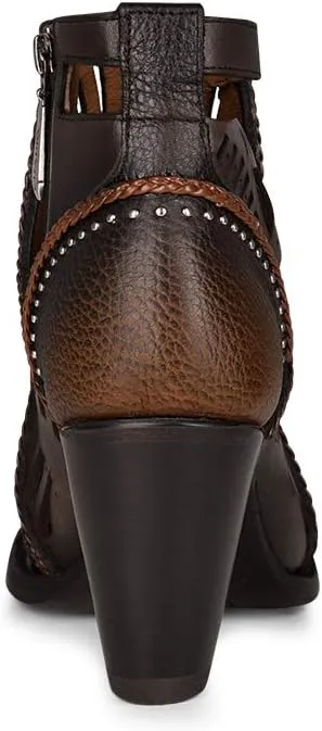 Cuadra Women's Leather Ankle Bootie, Brown Perforated Design, 3.2-Inch Cuban Heel, Side Zip