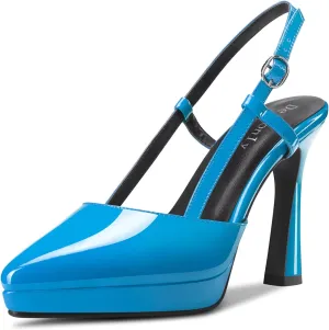 DearOnly Women Chunky Block High Platform Heel Pointed Toe Pumps Slingback Prom Dress 3.9 Inches Heels