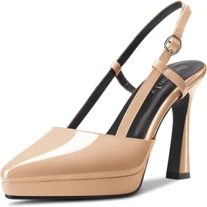 DearOnly Women Chunky Block High Platform Heel Pointed Toe Pumps Slingback Prom Dress 3.9 Inches Heels
