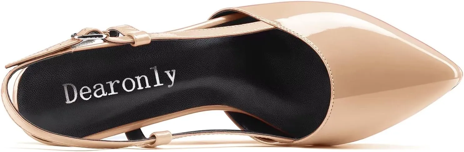 DearOnly Women Chunky Block High Platform Heel Pointed Toe Pumps Slingback Prom Dress 3.9 Inches Heels
