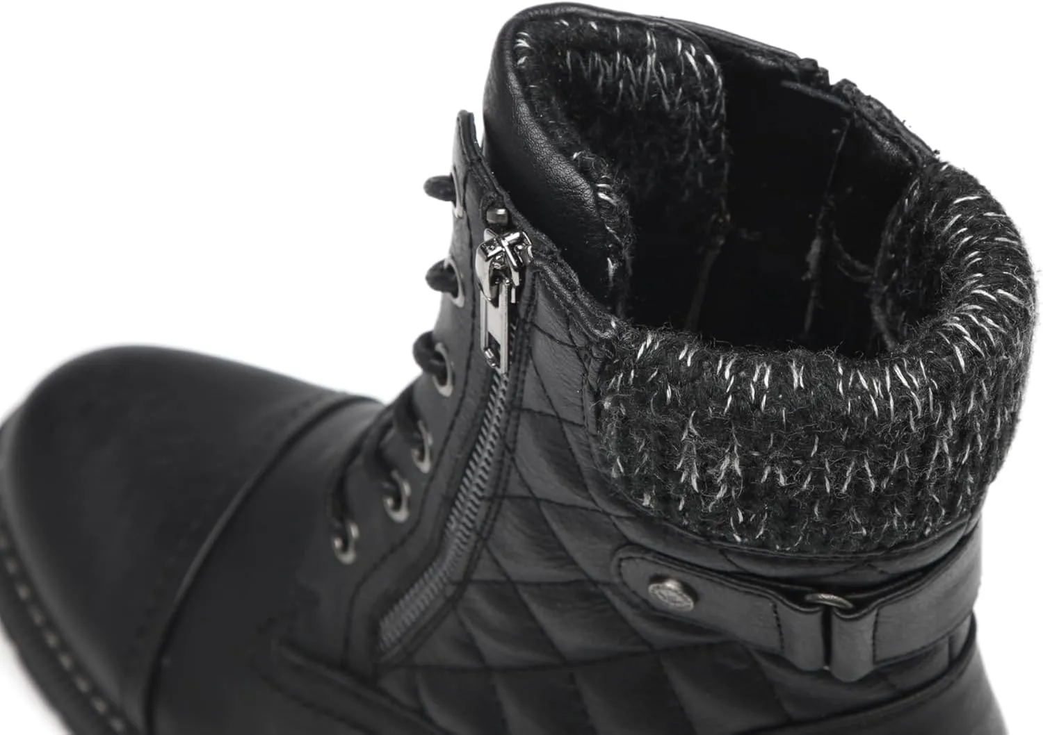 DECARSDZ Women's Fashion Black Ankle Boots Combat Motorcycle Lace Up Booties