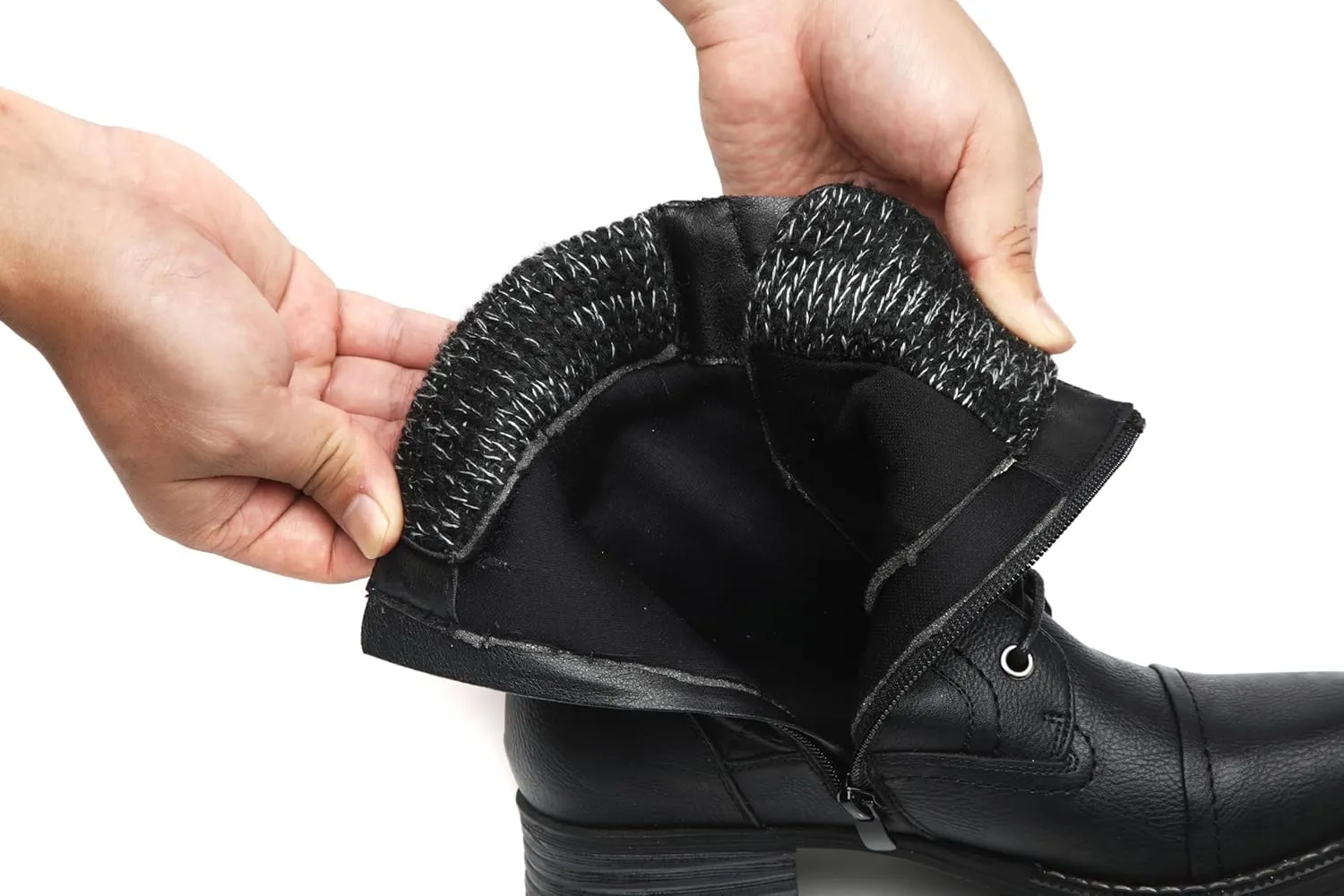 DECARSDZ Women's Fashion Black Ankle Boots Combat Motorcycle Lace Up Booties