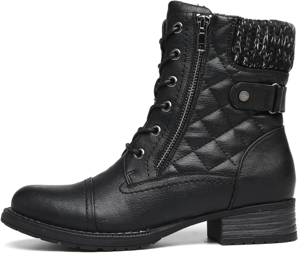 DECARSDZ Women's Fashion Black Ankle Boots Combat Motorcycle Lace Up Booties