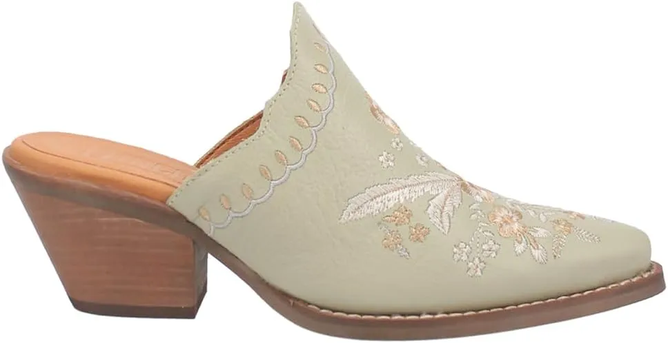 Dingo Womens Wildflower Floral Embroidered Round Toe Mule Casual Boots Mid Heel 2-3" - Off White