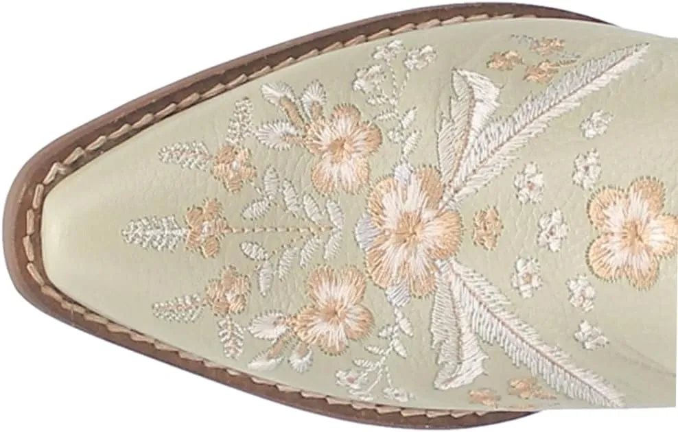 Dingo Womens Wildflower Floral Embroidered Round Toe Mule Casual Boots Mid Heel 2-3" - Off White
