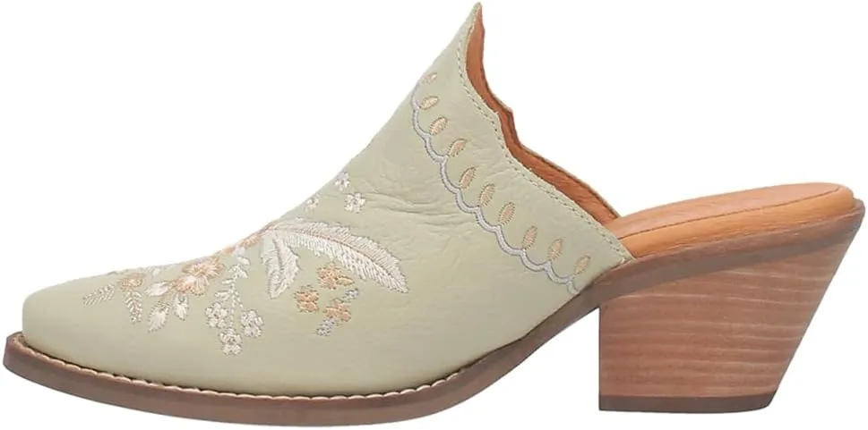 Dingo Womens Wildflower Floral Embroidered Round Toe Mule Casual Boots Mid Heel 2-3" - Off White