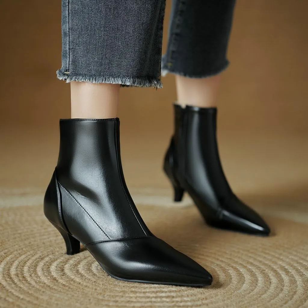 DINTAHA Pointed Toe Booties,Womens Dress Boots Low Heel,Kitten Heel Metallic Boots For Women
