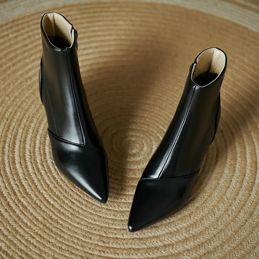 DINTAHA Pointed Toe Booties,Womens Dress Boots Low Heel,Kitten Heel Metallic Boots For Women