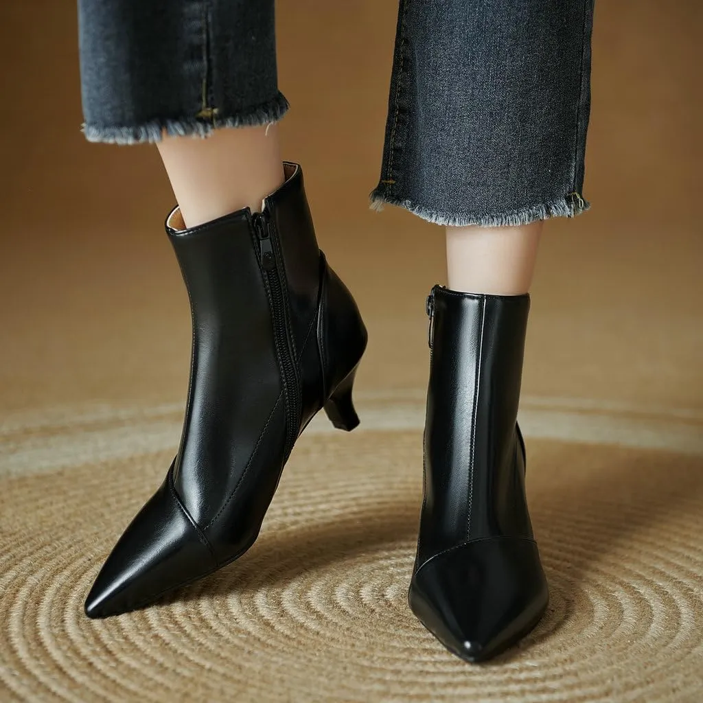 DINTAHA Pointed Toe Booties,Womens Dress Boots Low Heel,Kitten Heel Metallic Boots For Women