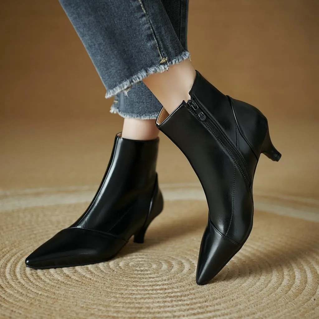DINTAHA Pointed Toe Booties,Womens Dress Boots Low Heel,Kitten Heel Metallic Boots For Women