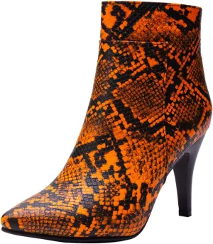 DINTAHA Snakeskin Boots Pointed Toe High Heel Stiletto Booties Pointy Toe Ankle Boots
