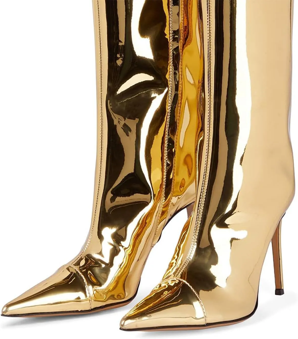 DOREENDORIS Metallic Boots for Women Pointed Toe Side Zipper Sexy Stiletto High Heel Knee High Boots