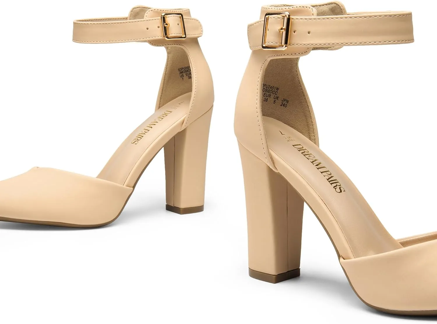 DREAM PAIRS Women's Chunky High Heels Dress Pumps Closed Pointed Toe Block Ankle Strap Shoes for Wedding Party