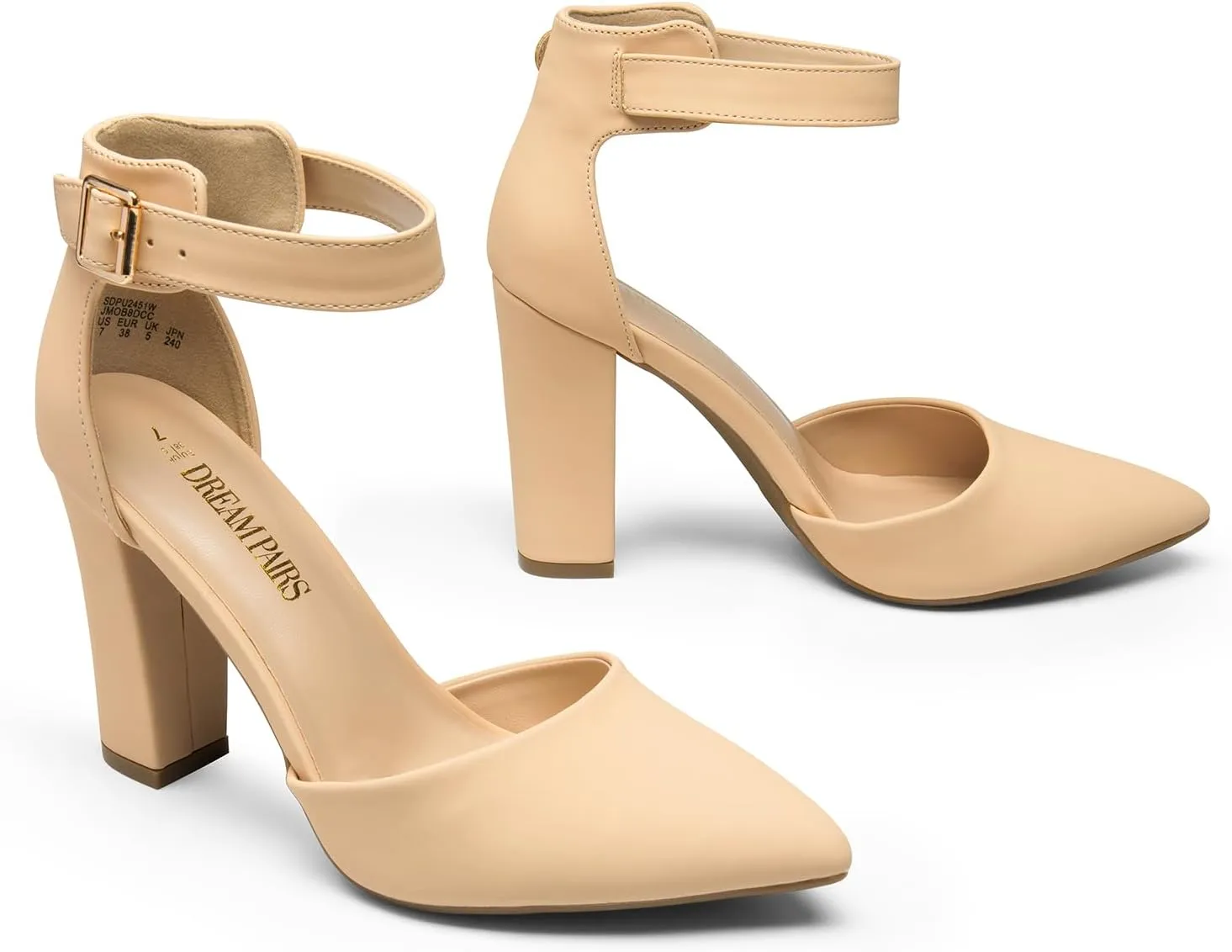 DREAM PAIRS Women's Chunky High Heels Dress Pumps Closed Pointed Toe Block Ankle Strap Shoes for Wedding Party