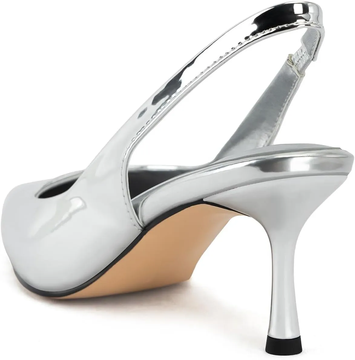 DREAMCIA Women's Pumps Slingback Heels Pointed Toe Sling Back Kitten Heels Women Metallic Slingback Pumps Bride Dresses Wedding Shoes