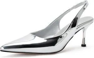 DREAMCIA Women's Pumps Slingback Heels Pointed Toe Sling Back Kitten Heels Women Metallic Slingback Pumps Bride Dresses Wedding Shoes