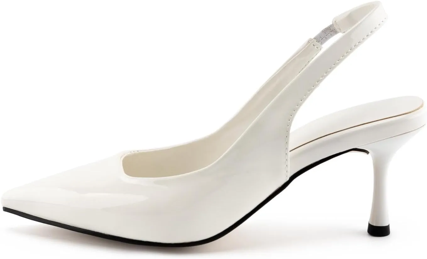 DREAMCIA Women's Pumps Slingback Heels Pointed Toe Sling Back Kitten Heels Women Metallic Slingback Pumps Bride Dresses Wedding Shoes