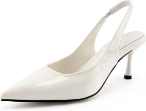 DREAMCIA Women's Pumps Slingback Heels Pointed Toe Sling Back Kitten Heels Women Metallic Slingback Pumps Bride Dresses Wedding Shoes