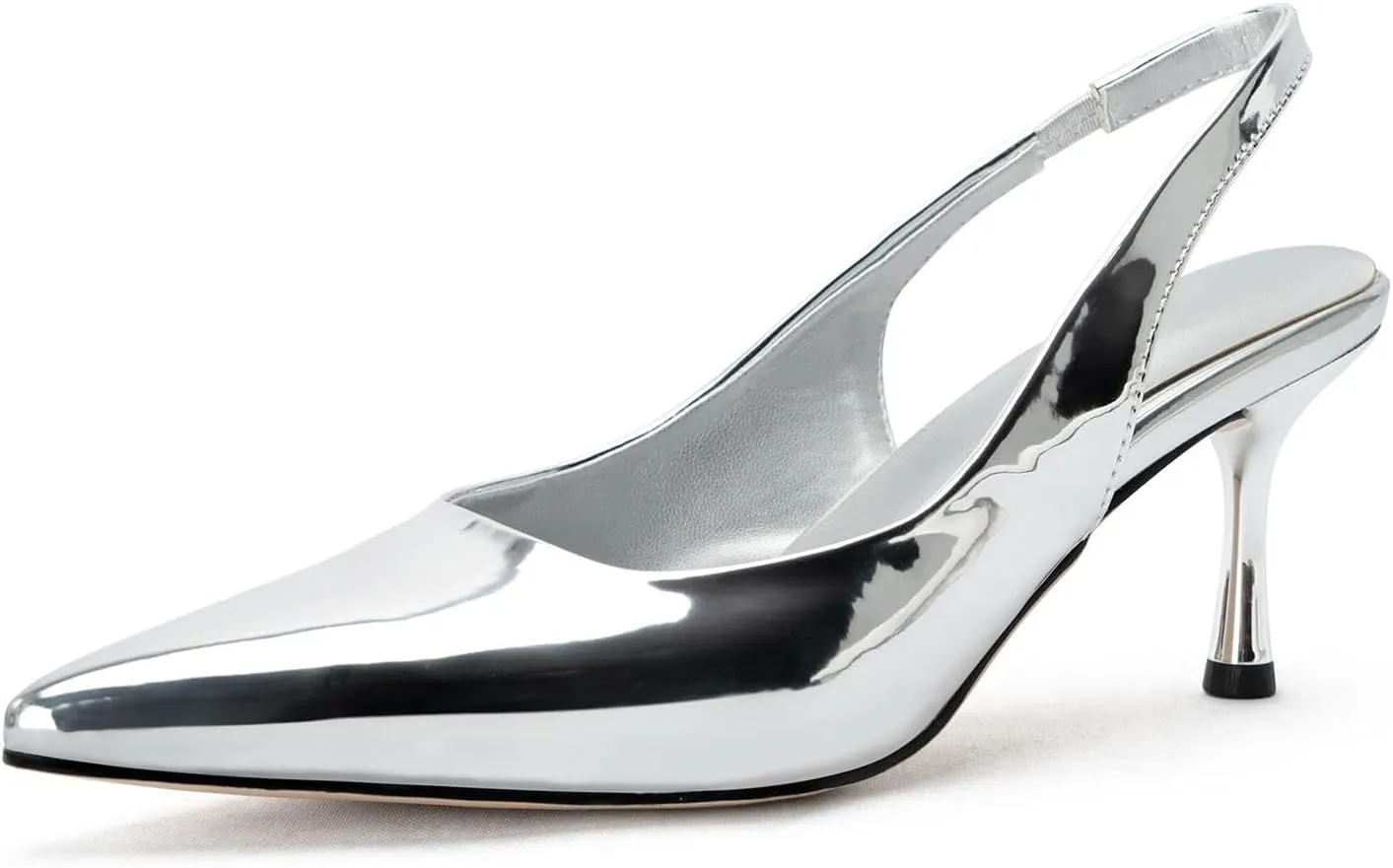 DREAMCIA Women's Pumps Slingback Heels Pointed Toe Sling Back Kitten Heels Women Metallic Slingback Pumps Bride Dresses Wedding Shoes